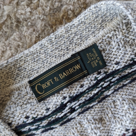 Vintage Croft & Barrow Cardigan Men L Ivory 80s 90s Grandpa Sweater Fisherman - Picture 5 of 9